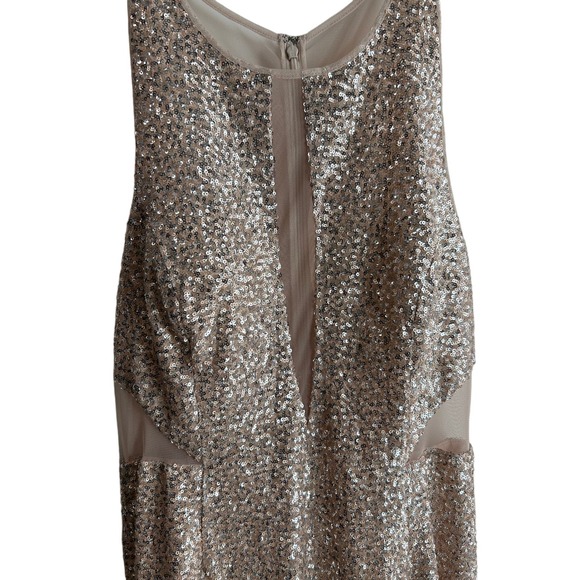 Aiden Mattox Gold Sequins Dress, High Slit, Deep Illusion V-Neck | Size 12 - Picture 2 of 10